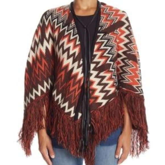 Vertigo Paris Fringe Trim Knit Boho Cape Poncho Size S/M New with Tag - Picture 3 of 8
